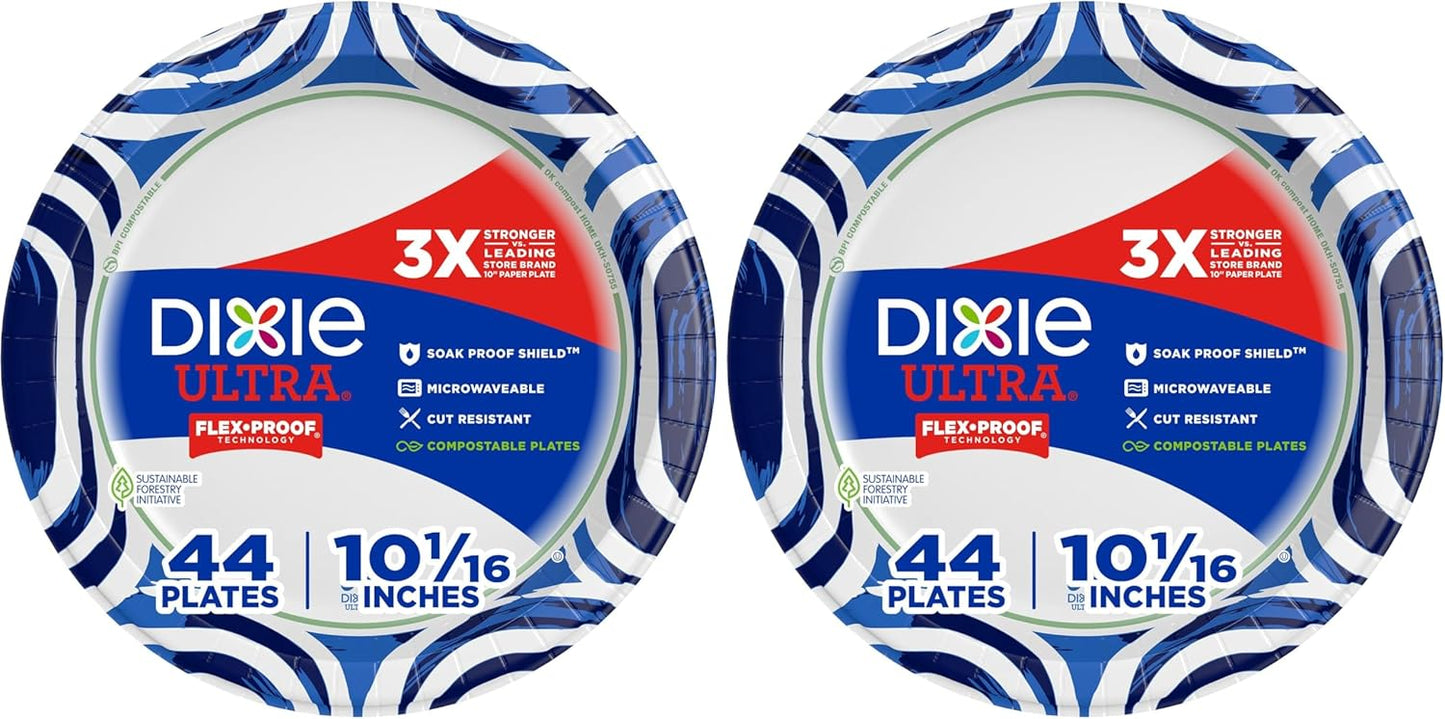 Dixie Ultra, Large Paper Plates, 10 Inch, 100 Count, 3X Stronger*, Heavy Duty, Microwave-Safe, Soak-Proof, Cut Resistant, Disposable Plates For Heavy, Messy Meals
