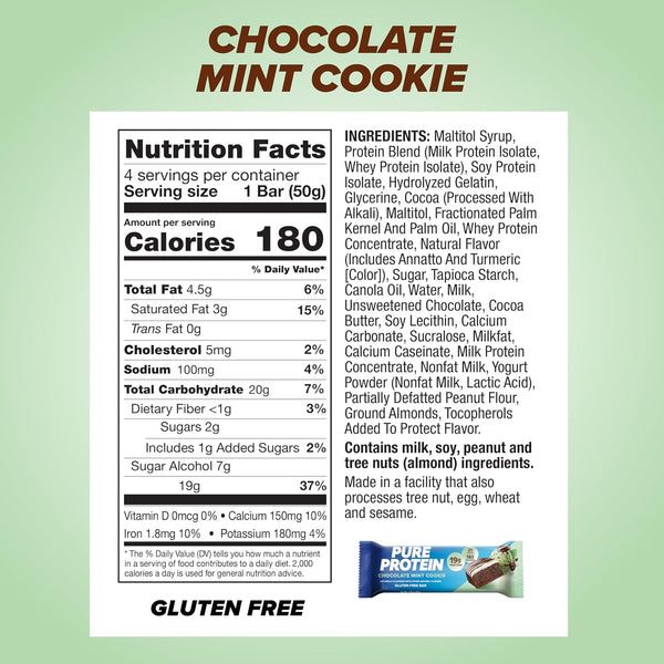 20g Protein Chocolate Mint Cookie Protein Bars, 36 count, Gluten Free