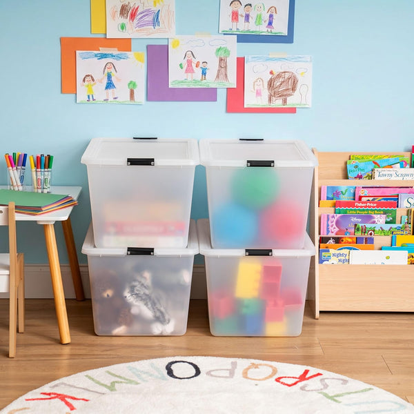 IRIS USA 4-Pack High-Capacity Clip Box Storage Bins for Home Office Classroom Organization
