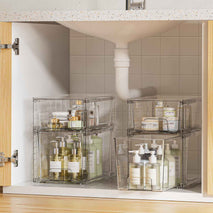 Vtopmart 4 Pack Clear Stackable Storage Drawers,Under Sink and Kitchen Organizers Storage,Easy to Assemble Plastic Drawers for Baby Bottle,Medicine, Bathroom,Cabinet and Pantry Organization