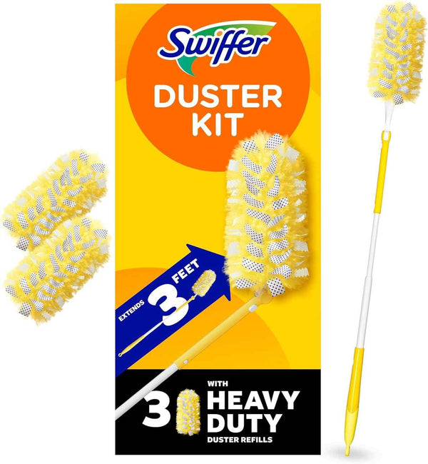 Swiffer Heavy Duty 3 ft Extendable Handle Duster Starter Kit with 3 Refills and Lock Dust