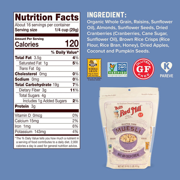 Bob's Red Mill Gluten Free Muesli, 16oz (Pack of 4) - Gluten Free, Non GMO, Kosher