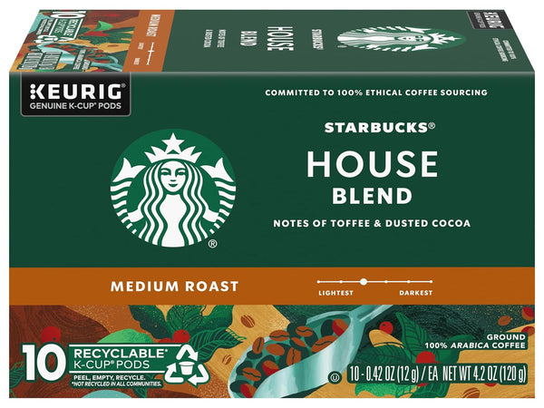 Starbucks House Blend Coffee K-Cup Pods, medium roast Arabica coffee, 10-count, 2-box pack