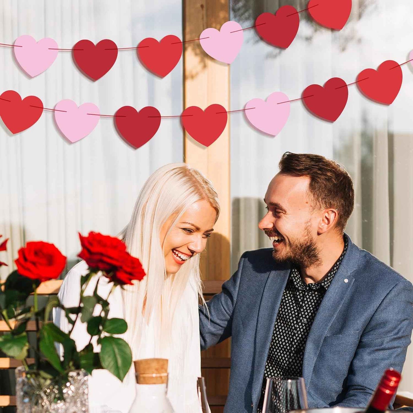 OHOME Valentines Day Decorations - Heart Valentines Garland - 40 Pack Valentine's Day Backdrop Banner Valentine's Day Accessories Party Favors for Door Wall Classroom School Home-Valentines Day Decor