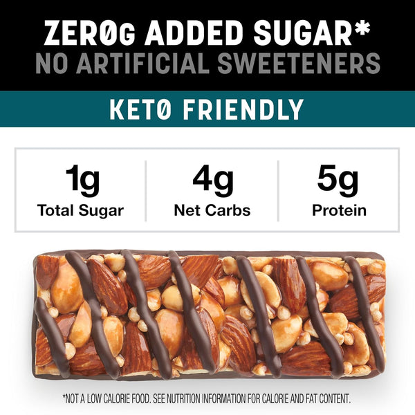 Kind Zero Added Sugar Snacks Bars, Dark Chocolate Nuts & Sea Salt, Gluten Free, High Fiber, Keto Snacks, 5g Protein, 5 Count