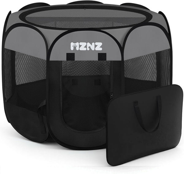 Grey dog cat playpen, portable puppy pet crate for small dogs, cats, rabbits, foldable dog cage enclosure with carrying case
