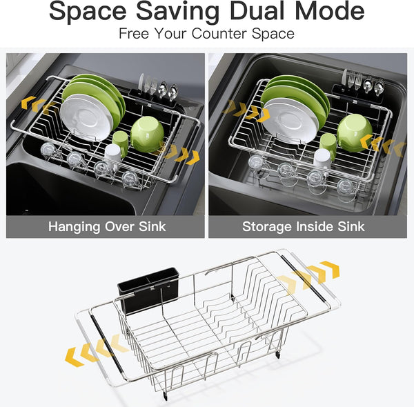 Stainless Steel Dish Drying Rack for Kitchen Sink with Utensil Holder