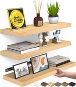 BAYKA Floating Shelves for Wall, Wall Mounted Rustic Wood Shelves for Bathroom, Bedroom, Living Room, Kitchen, Hanging Shelf for Books/Storage/Room Decor with 22lbs Capacity (Black, Set of 3, 15.7in)