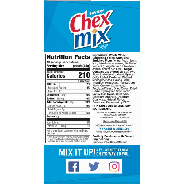 Original Recipe Chex Mix Snack Mix Multipack Single Serve Bags 10 Ct 17.5 oz