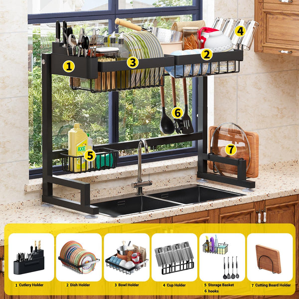 Adjustable Over Sink Dish Drying Rack with Snap-On Design