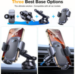 Phone holder for car dashboard, windshield, or vent with strong suction and adjustable arm