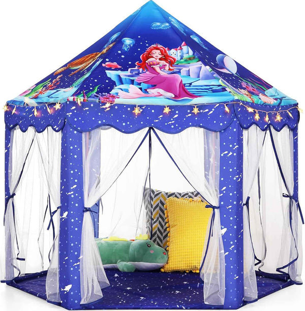 Monobeach Princess Tent Girls Large Playhouse Kids Castle Play Tent with Star Lights Toy for Children Indoor and Outdoor Games, 55'' x 53'' (DxH)