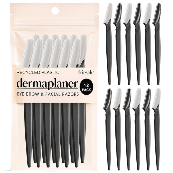 kitsch dermaplane razor for women face - black, 12 pc set - exfoliating facial razor for smoother skin