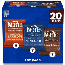 Kettle Brand 1 Oz, 20 Ct Potato Chips Variety Pack with Sea Salt, Vinegar, and BBQ