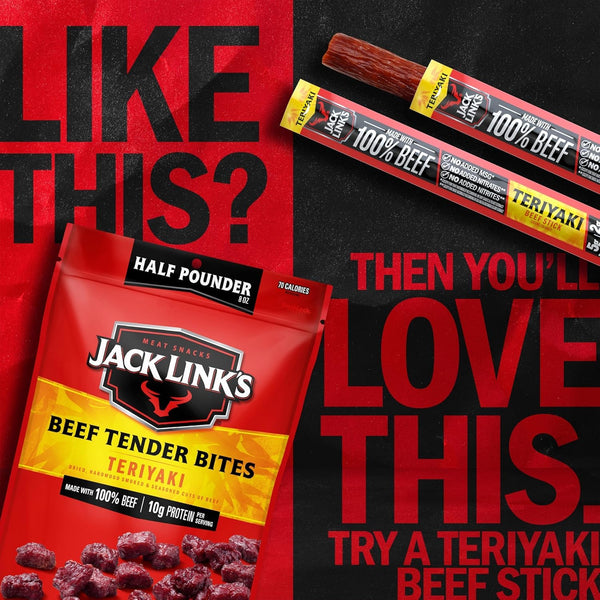 Jack Link's Teriyaki Beef Tender Bites, 8 oz Bag, Ready to Eat Protein Snacks