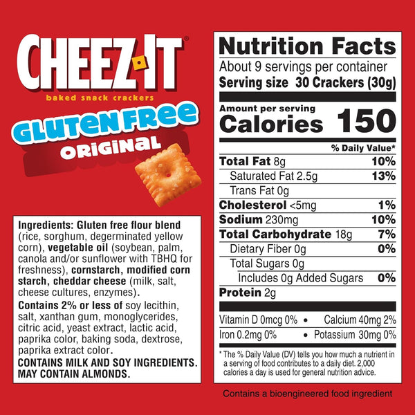 Cheez-It Baked Snack Crackers, Gluten Free, Lunch Snacks, Original (3 Boxes)