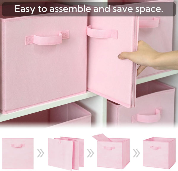 Storage Cube Organizer 6 Pack Pink Fabric Bins for Shelves Closet