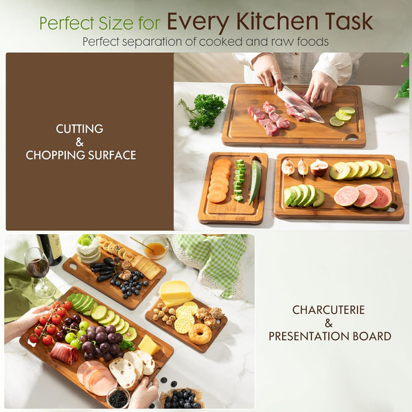 Astercook Deep-Carbonized Bamboo Cutting Board Set with Storage Stand