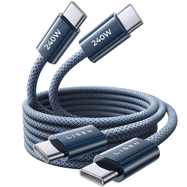 Lisen 6.6ft 2-pack 240W USB-C to USB-C cable fast charging for iPhone 17, 16, 15 Pro Max, iPad, MacBook, Samsung S26, S25 Ultra