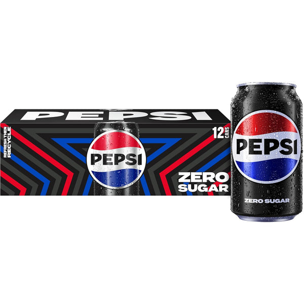 Pepsi Zero Sugar Cola Soda, Wild Cherry, 12 Fl Oz Cans (Pack of 12)