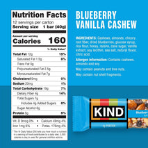 KIND Snacks Bars, Blueberry Vanilla Cashew, Gluten Free, 5g Protein, 12 Count