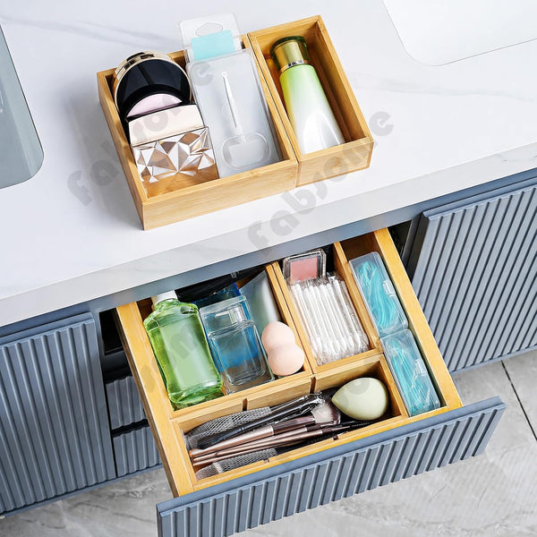 Bamboo Wood Drawer Organizer Set for Kitchen Bathroom Office