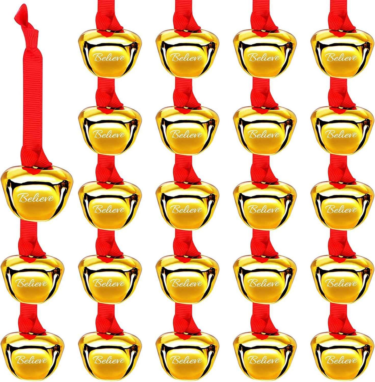 Sdfsdf 30 Pieces Believe Bell Ornament for Christmas Tree Sleigh Bell with Ribbon Xmas Party Home Decoration 1.5 inch (Silver)