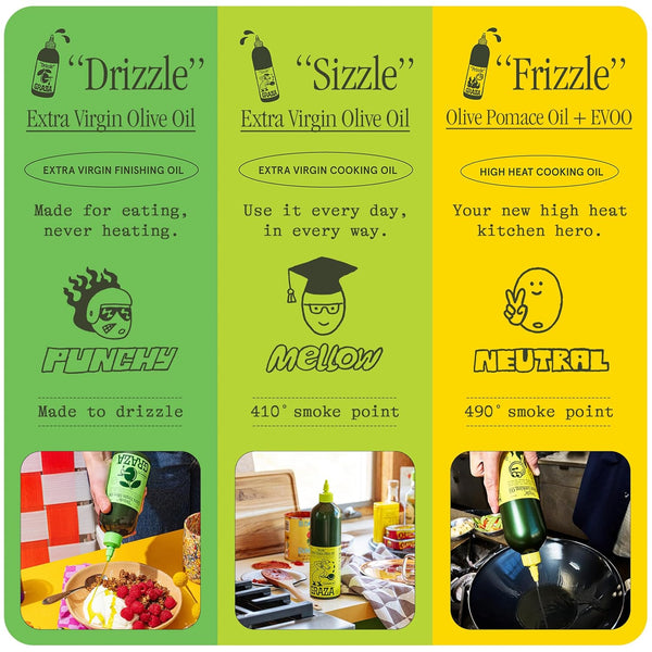 Graza Sizzle Single Origin Extra Virgin Olive Oil, 25.3 Fl Oz (750ml), Cooking Oil in a Squeeze Bottle from Spain