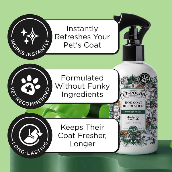 poo-pourri furrest fresh dog deodorizing spray, 8 fl oz, paraben & sulfate-free, fir, amber & cedarwood scent