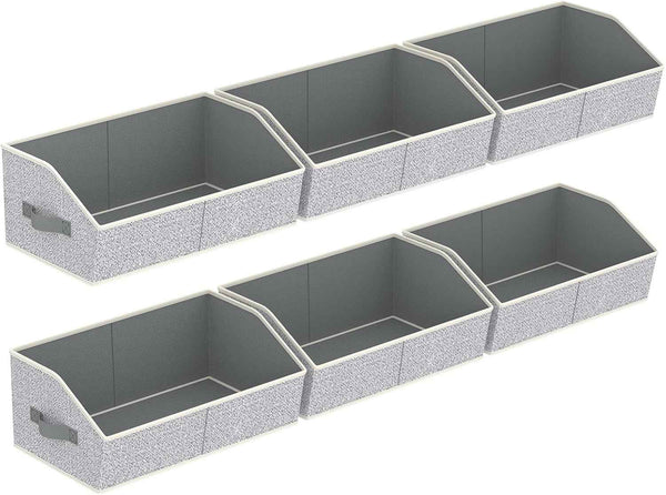 Closet Organizers Bins 6 Packs - Large Closet Shelf Organizer with Handles, Fabric Trapezoid Storage Bins, Collapsible Storage Cubes for Clothes, Towels, Light Gray