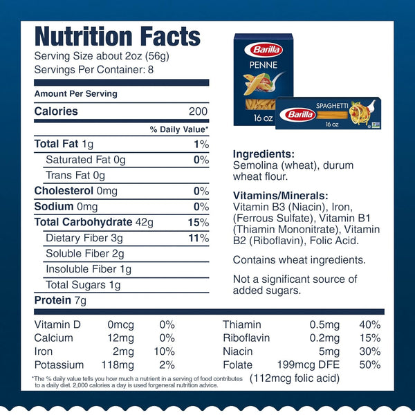 Barilla Penne & Spaghetti Pasta Variety Pack, 16 oz. Boxes (Pack of 8) - Non-GMO, Made with Durum Wheat Semolina - Kosher Certified