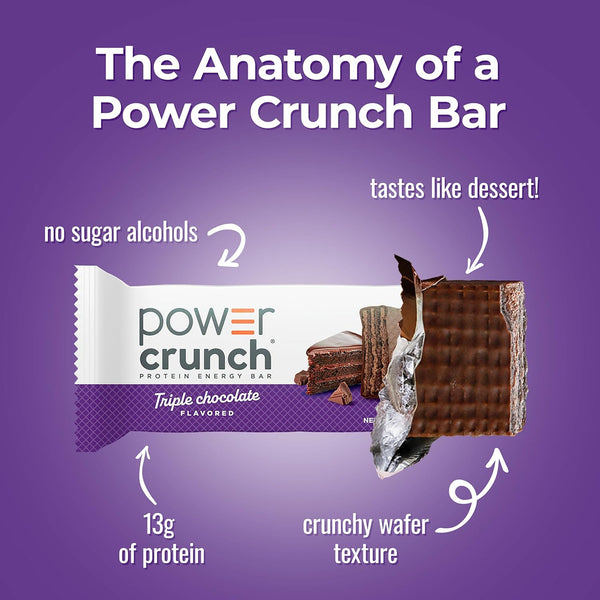 Power Crunch Triple Chocolate Protein Energy Wafer Bars, 12 Count, 1.4 Ounce Each