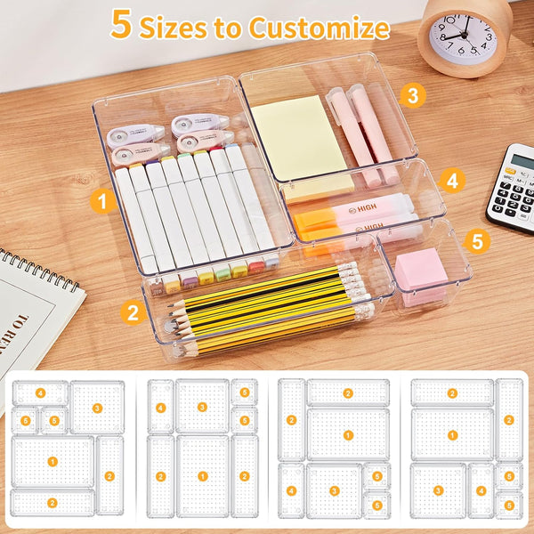 13-Piece Drawer Organizer Set with Non-Slip Pads for Desk, Bathroom, and Kitchen