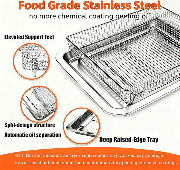 Air Fryer Tray Replacement for Cuisinart TOA-60 TOA-65 TOA-70 Convection Toaster Oven Tray Replacement, 12.4"x11" Steel Baking Pan and Wire Rack Mesh Basket Accessories Parts, NonStick/Dishwasher Safe