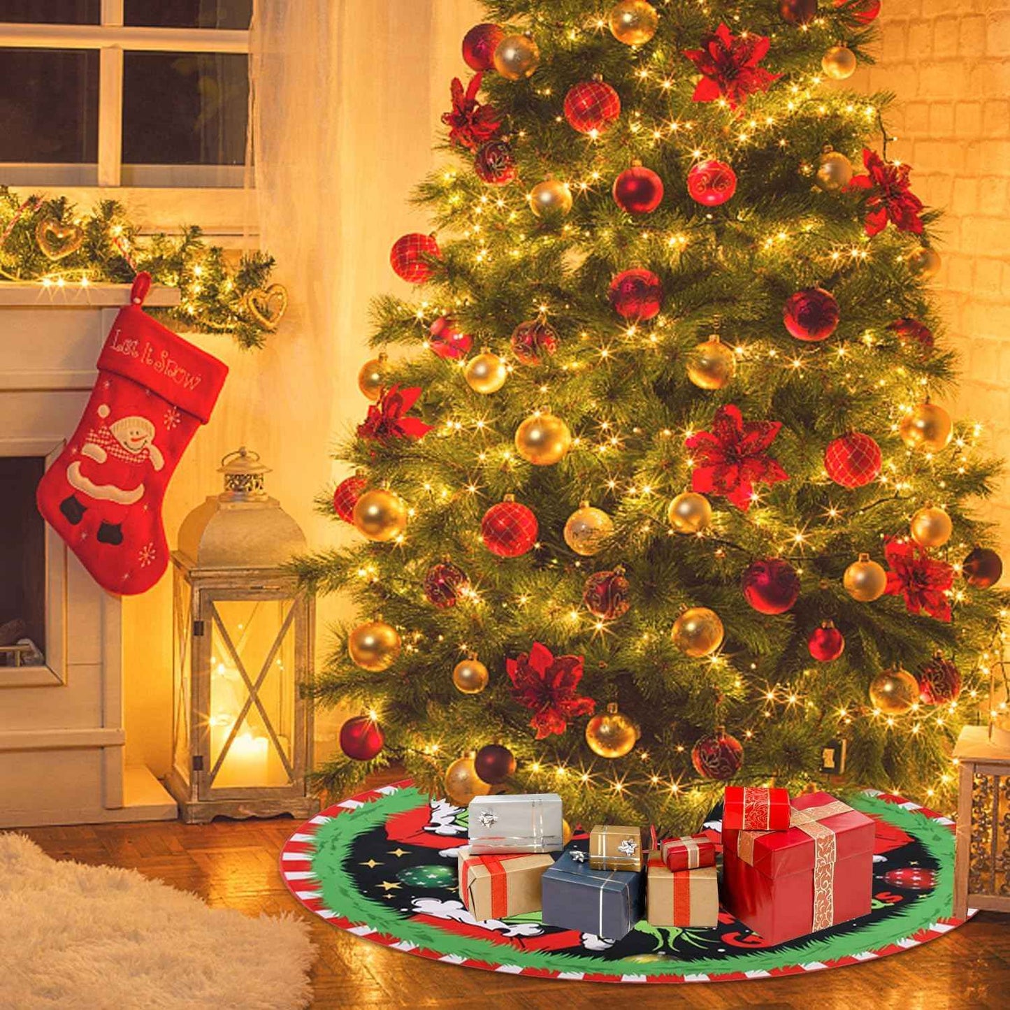 Merry Christmas Tree Skirt Collar 48 Inch, Softand Funny Farmhouse Holiday Decor Xmas Party Holiday Decoration