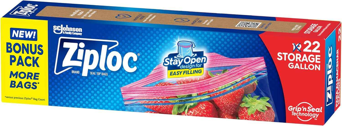 Ziploc Gallon Food Storage Bags, Stay Open Design with Stand-Up Bottom, Easy to Fill, 81 Count