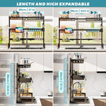 Over the sink dish drying rack with adjustable height and length