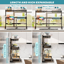 Over the sink dish drying rack with adjustable height and length