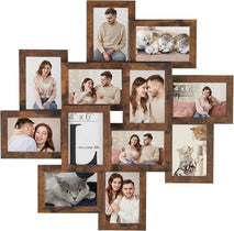 SONGMICS 4x6 Collage Picture Frames, 12-Pack Photo Collage Frame for Wall Decor, Glass Front, Assembly Required, Christmas Gift, Rustic Brown URPF022X01