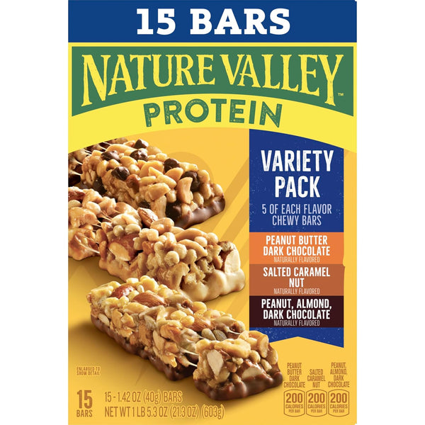 Nature Valley Protein Bars Variety Pack, 15 Count, 21.3 oz Box