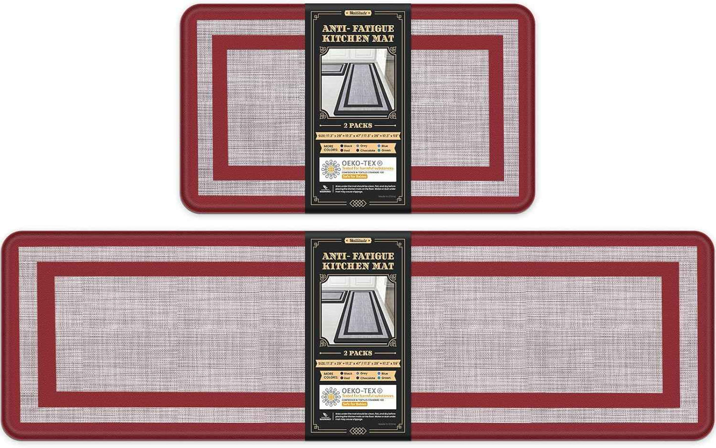 Mattitude Kitchen Mats Set of 2，Cushioned Anti-Fatigue Non-Skid Rug Sets Ergonomic Comfort Standing Mat for Kitchen, Floor, Office, Sink, Laundry, Black and Gray