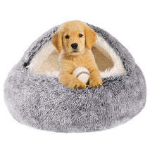 Grey, 20-inch Hooded Dog Bed for Small Dogs up to 22 lbs, Washable Pet Cave Bed with Anti-Slip Bottom