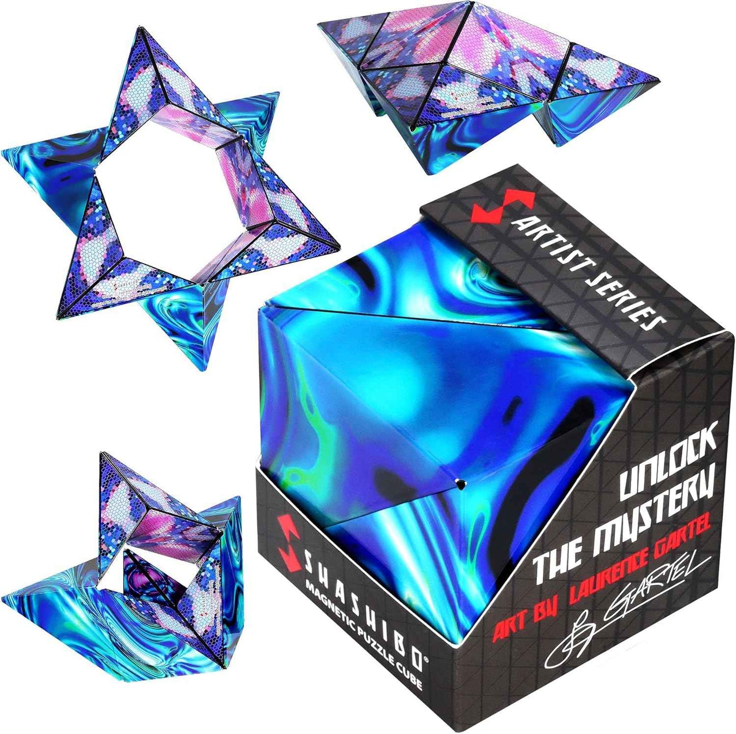 Shashibo Shape Shifting Box - Award-Winning Fidget Toy w/ 36 Rare Earth Magnets - Fidget Cube Transforms Into Over 70 Shapes, Sensory Toy Gift for Kids, Teens, and Adults (Spaced Out)