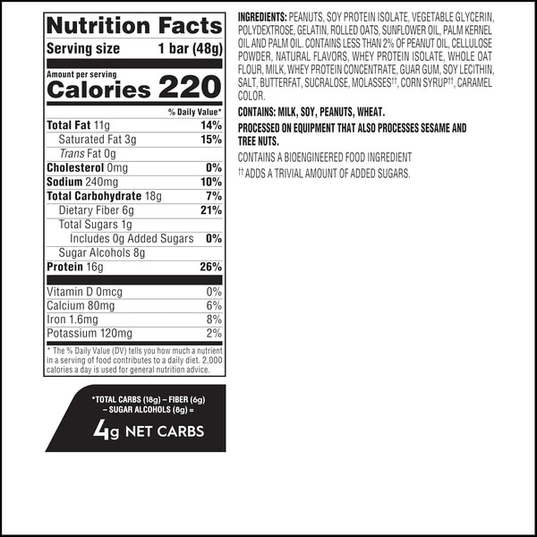 Atkins Peanut Butter Granola High Protein Bar, 12 Count, 16g Protein, 1g Sugar, 4g Net Carb