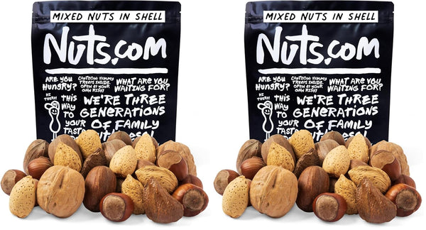 Mixed nuts in shell assortment, 2 pounds, premium walnuts, almonds, hazelnuts, pecans, and Brazil nuts