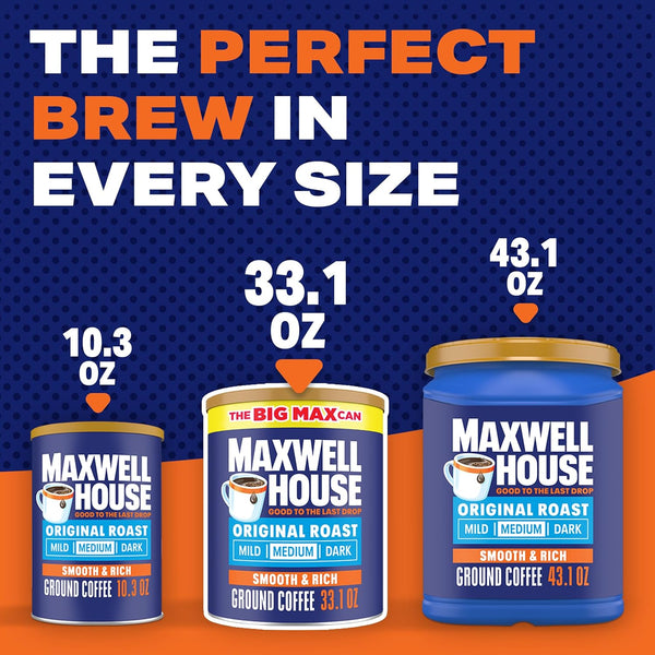Maxwell House Original Roast Ground Coffee, 33.1 oz Canister, Medium Roast, 100% Arabica