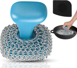 Purgreat Cast Iron Scrubber | Dish Scrub Brush | 316 Cast Iron Cleaner Chainmail Scrubber for Pan Skillet Cleaner - Dish Scouring Pad Dishwasher Safe Cleaning Kit, Black 03