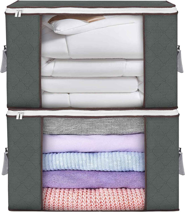 90 L Large Storage Bags, 6 Pack Clothes Storage Bins Foldable Closet Organizers Storage Containers with Reinforced Handle for Clothing, Blanket, Comforters, Bed Sheets, Pillows and Toys (Gray)