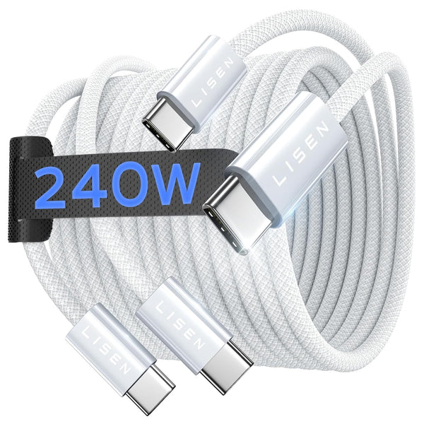 Lisen 6.6ft 2-pack 240W USB-C to USB-C cable fast charging for iPhone 17, 16, 15 Pro Max, iPad, MacBook, Samsung S26, S25 Ultra