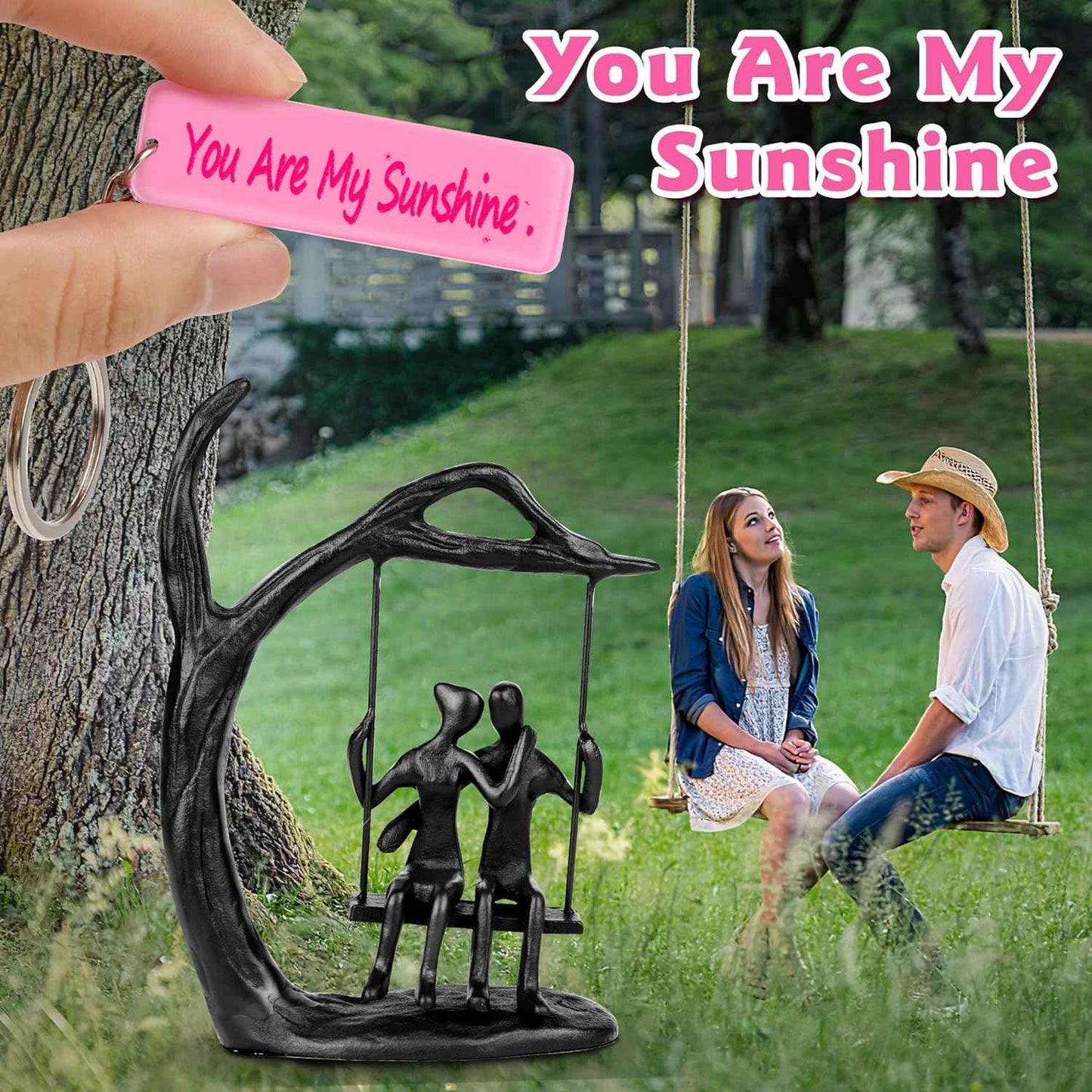 Anniversary Wedding Gifts for Couple/Her - Romantic Couple Statue in Love, Black Metal Figurine Sweet Loving Together Iron Sculpture Decor, Valentines Gifts for Wife Husband Birthday